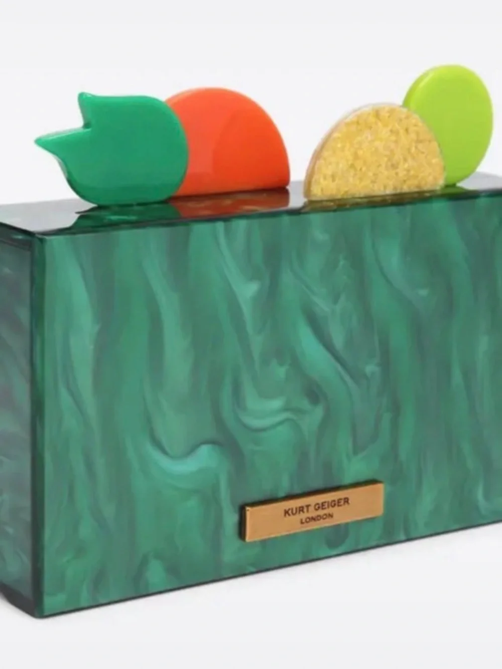 Kurt Geiger Green Marbled Acrylic Clutch with Citrus Accents